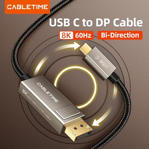 8K 60Hz Bidirectional USB Type-C To DisplayPort Cable 4K 144Hz